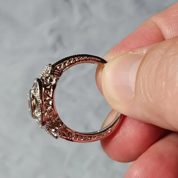 Vintage Retro Art Deco Silver Filigree and CZ Ring Size 10 - Picture 11 of 15